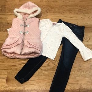 Girls jeans, shirt and pink vest Size 6